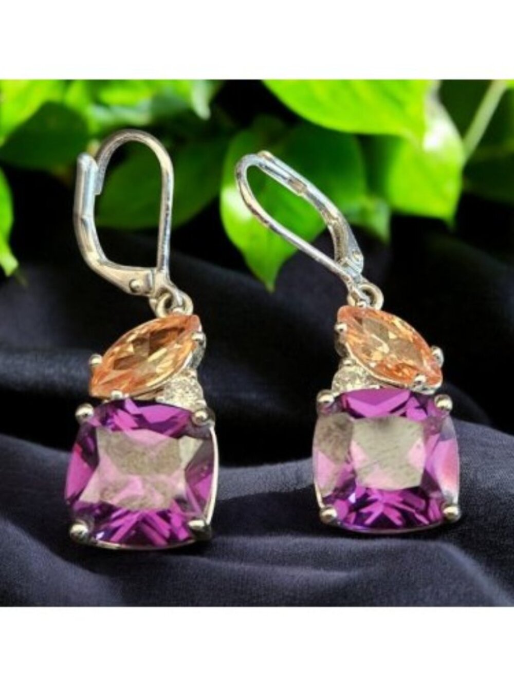 NVC Purple Rhinestone and Topaz Gemstone Hook Dangle Earrings